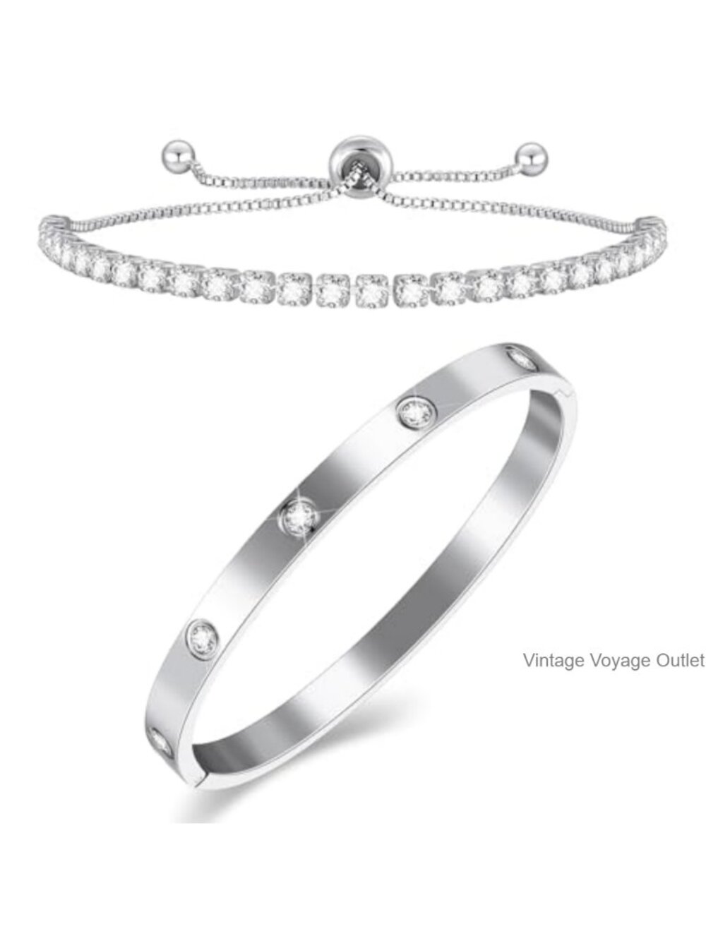 18K Gold Plated Bangle Tennis Bracelet Set for Women